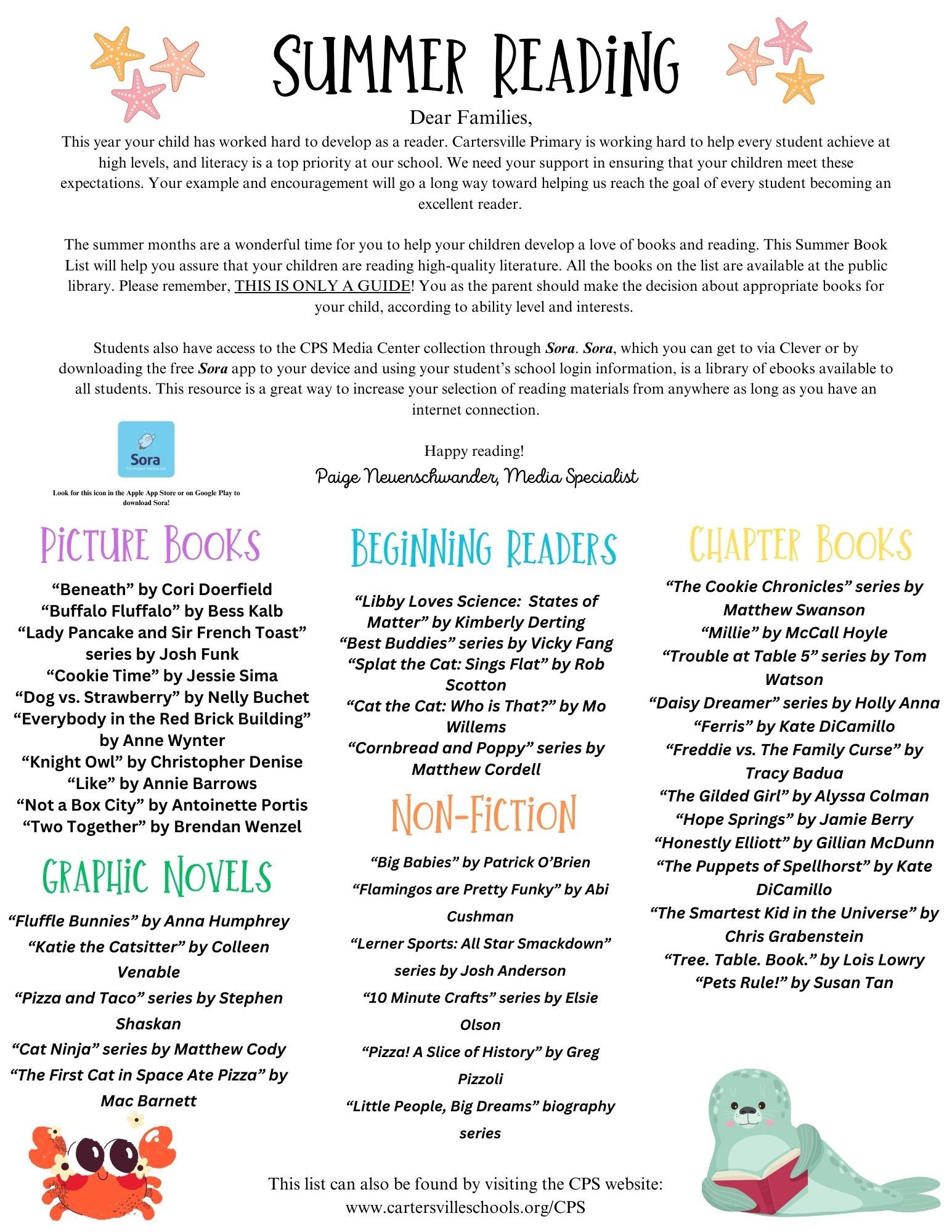 Summer Reading List for 25-25. Recommended books are listed in categories by type of book.